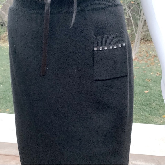 Sonia Rykiel warm soft black wool knit skirt at knee shiny rhinestones on pocket - Picture 2 of 8